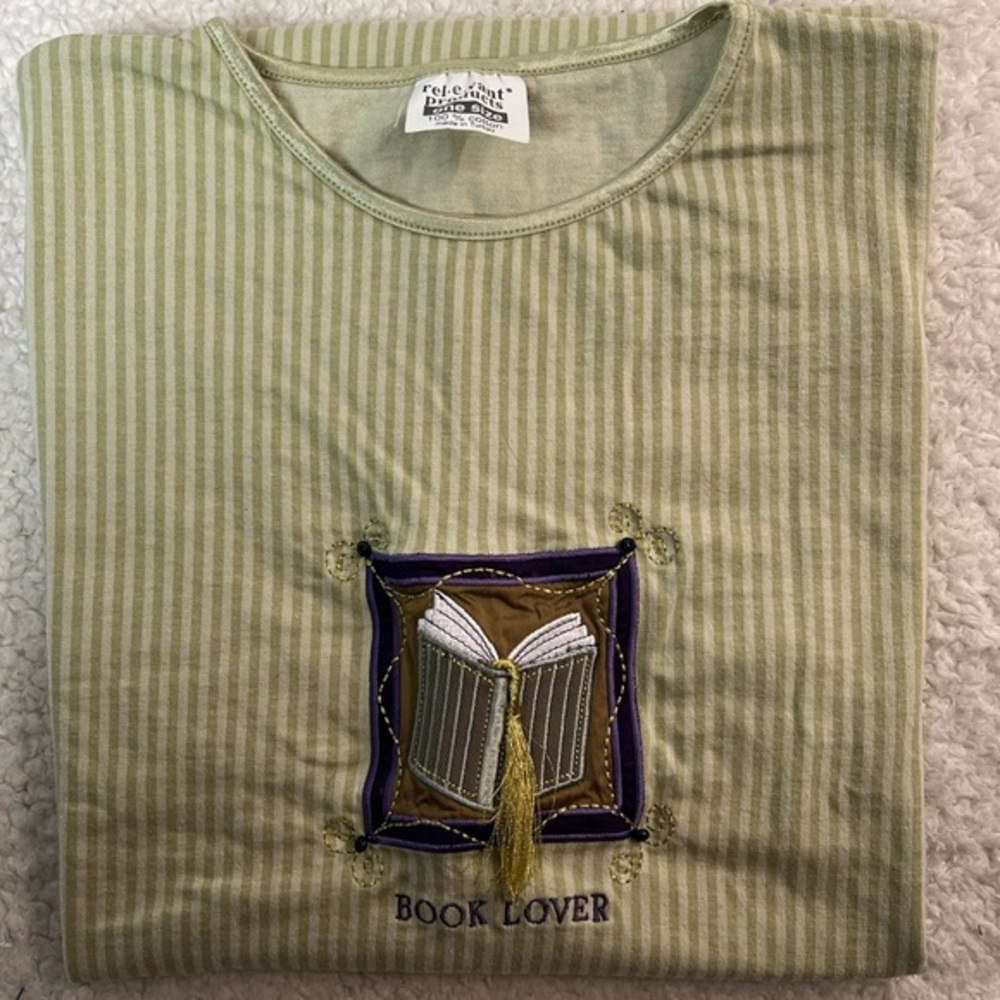 Relevant Products Green Striped "Book Lover" Sleepshirt Tee O/S Fit Most